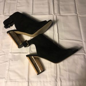 Kate Spade Black Open Toe Booties with Gold Heel